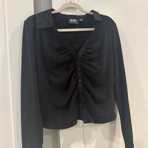 Anthropologie- ruished Black Button-Up Women's Top